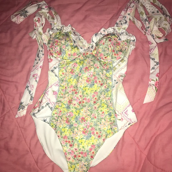 NWT LoveShackFancy Maelie Bow One-Piece Swimsuit in Daydream Multi - Picture 5 of 9